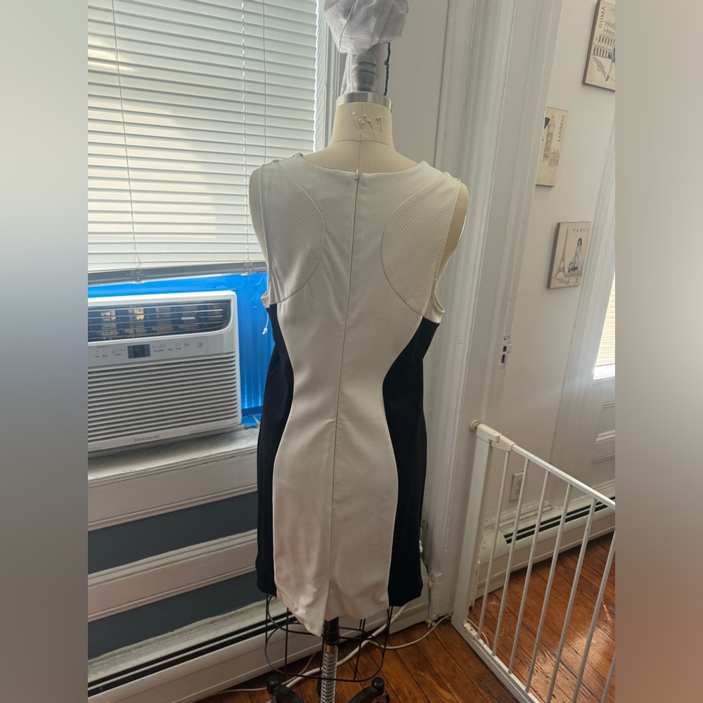 White and Black Faux Leather Color Block Dress - Picture 2 of 5